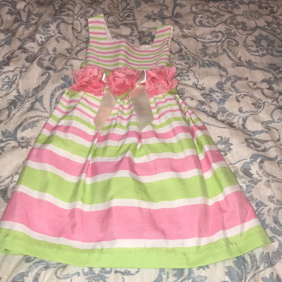 pink and green striped dress